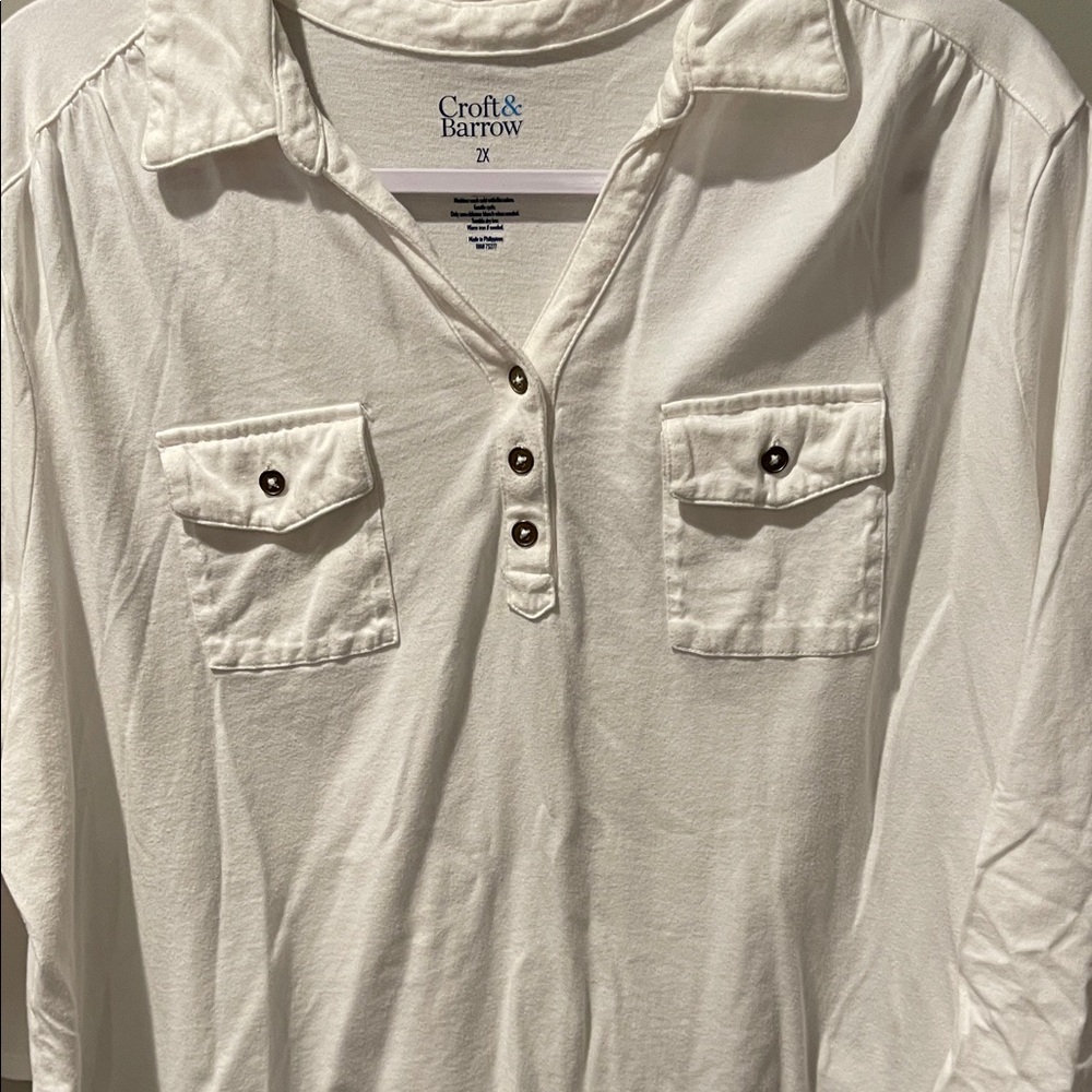 Croft & Barrow Off-White Button-Up Shirt - Picture 3 of 4
